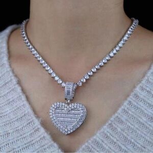 Silver heart locket tennis necklace